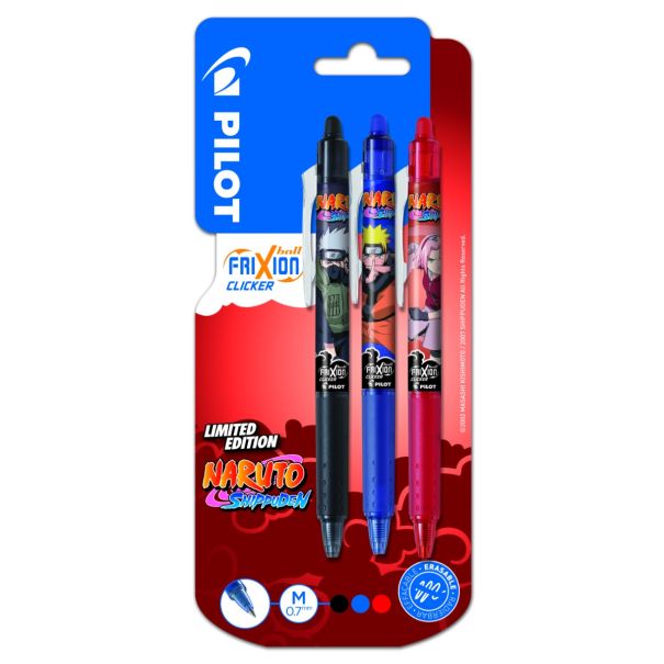 סט עטים בליסטר 3 שחור/כחול/אדום 07 FRIXION CLICKER NARUTO