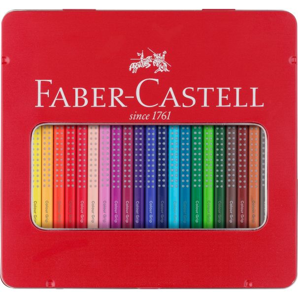 Faber Castell סט 24 עפרונות צבעוניים Grip קופסת מתכת