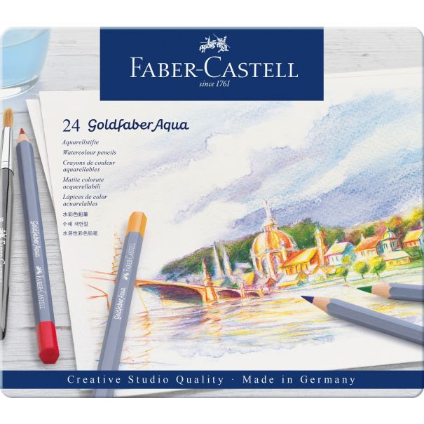 Faber Castell סט 24 עפרונות מים קופסת מתכת Goldfaber Aqua