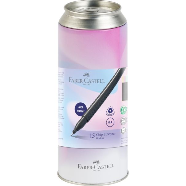 Faber Castell סט 15 עטים באריזת פחית מהודרת 0.4 מ"מ Grip Fine-Pen