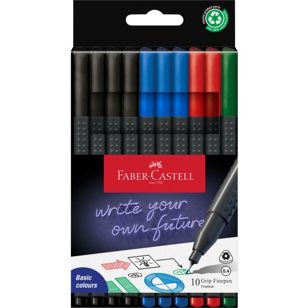 סט 10 עטי סימון 0.4 צבעוניים Faber Castell