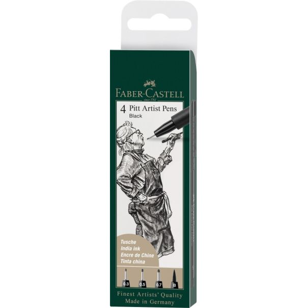 Faber Castell סט 4 טושים Pitt artist pen גוון: שחור 0.3-B