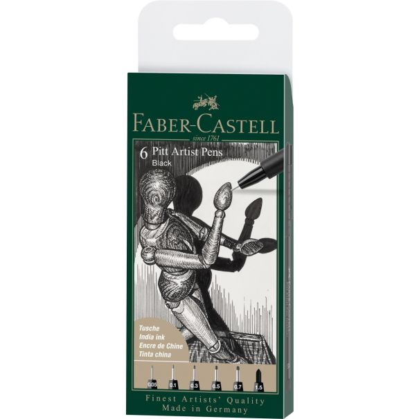 Faber Castell סט 6 טושים Pitt artist pen שם גוון: שחור XXS-1.5
