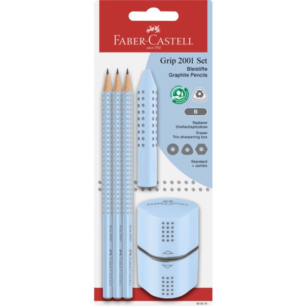 סט 2 עפרונות גריפ ומחדד תכלת Faber Castell