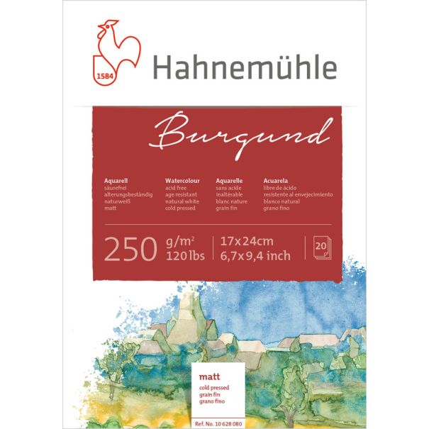 HAHNEMUHLE  Burgund בלוק 12X17 לצבעי מים כבישה קרה 250 גרם