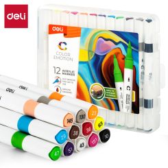 סט 12 טושים אקרילים דו"צ deli EC190-12