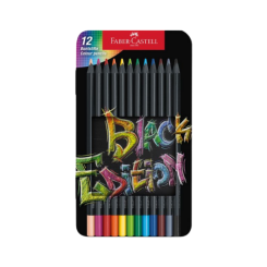 Faber Castell סט 12 עפרונות צבעוניים קופסת מתכת מהדורה שחורה