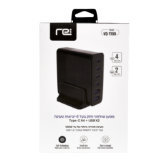 RE  מטען  שולחני  חזק  עד  160W  עם  6  יציאות  טעינה  Type-C  x  4  +  USB  x  20