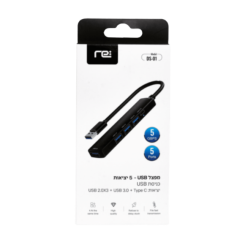RE  מפצל  Type-C  ל-5  יציאות  -  USB  2.0X3  +  USB  3  +  Type-C