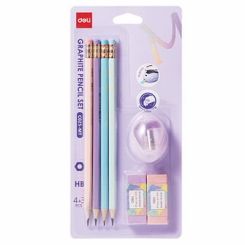 סט עפרונות עם מחדד ומחקים DELI EC025-MT
