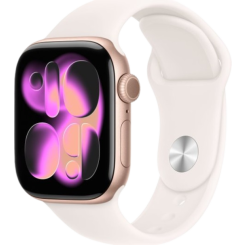 APPLE שעון חכם Apple Watch Series 11 GPS 42mm אלומיניום זהב ורוד Rose Gold עם רצועת Sport ורוד בהיר Light Blush S/M