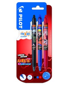 סט עטים בליסטר 3 שחור/כחול/אדום 07 FRIXION CLICKER NARUTO