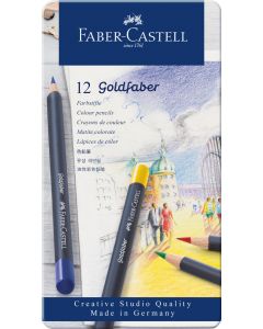 Faber Castell - סט 12 עפרונות צבעוניים קופסת מתכת Goldfaber