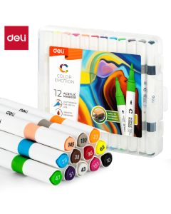סט 12 טושים אקרילים דו"צ deli EC190-12