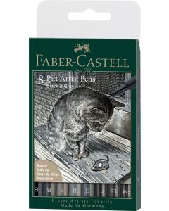 Faber Castell סט 8 טושים Pitt artist pen שם גוון: Grey&Black