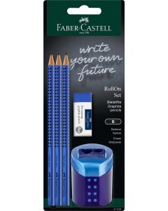 סט 3 עפרונות מחק ומחדד כחול Faber Castell