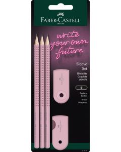 סט 3 עפרונות 2 מחדדים ורוד Faber Castell