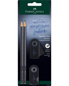 סט 2 עפרונות מחק ומחדד נוצץ שחור Faber Castell