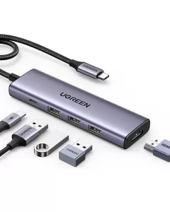 תחנת עגינה UGREEN  5 IN 1 USB-C To HDMI+3*USB 3.0 A+PD