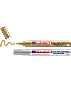 EDDING סט 2 טושים עמידים לפלסטיק,זכוכית ומתכת 750 2-4 מ"מ כסף+זהב
