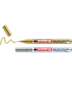 EDDING סט 2 טושים עמידים לפסטיק,זכוכית ומתכת 751 1-2 מ"מ כסף+זהב