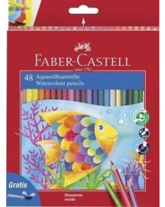 Faber Castell סט 48 עפרונות מים +מכחול ומחדד אדומה