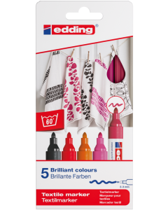EDDING סט 5 טושים לטקסטיל ראש עגול 2-3 מ"מ גוון warm colours