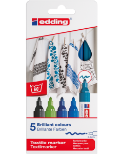 EDDING סט 5 טושים לטקסטיל ראש עגול 2-3 מ"מ גוון cool colours