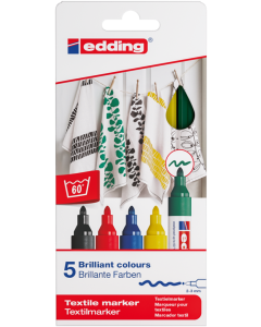 EDDING סט 5 טושים לטקסטיל ראש עגול 2-3 מ"מ גוון basic colours