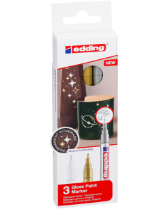 EDDING סט 3 טושים עמידים לפסטיק,זכוכית ומתכת 751 1-2 מ"מ מטאלי