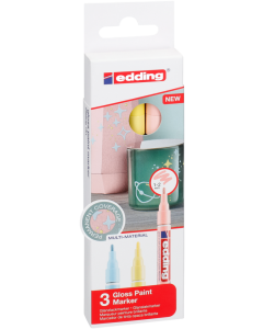 EDDING סט 3 טושים עמידים לפסטיק,זכוכית ומתכת 751 1-2 מ"מ פסטל