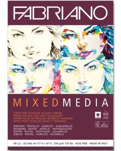 Fabriano בלוק לרישום - Mixed media 250 גרם A4, דבק, 40 דפים