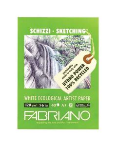 Fabriano בלוק לרישום - White ecological artist paper A3 120 גרם 29.7X42 סמ, %40 100 נייר ממוחזר לצבעי פסטל, פחם, עפרונות