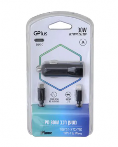 מטען רכב USB-C 30W+כבל IPHONE