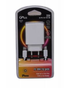 מטען קיר TYPE-C PD 30W לבן+כבל IPHONE