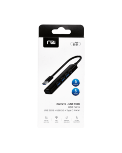 RE  מפצל  Type-C  ל-5  יציאות  -  USB  2.0X3  +  USB  3  +  Type-C