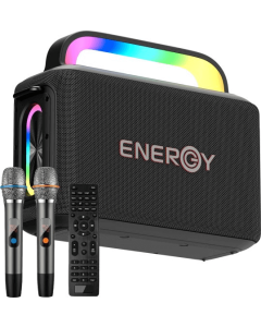רמקול נייד ENERGY K12 120W + זוג מיקרופונים ותאורת לד - שחור