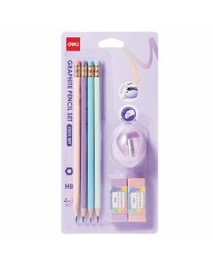 סט עפרונות עם מחדד ומחקים DELI EC025-MT