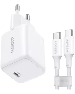 מטען 30W 1C GaN Fast Charger + כבל 1 מטר לבן