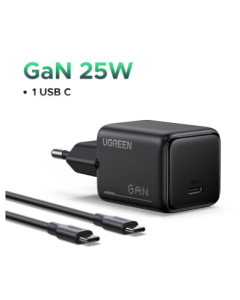 מטען קיר 25W 1C GaN Fast Charger+ כבל 1 מטר שחור