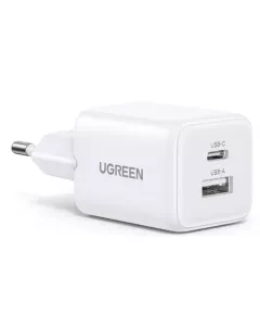 מטען קיר כפול USB-C 20W GaN 1A1C לבן