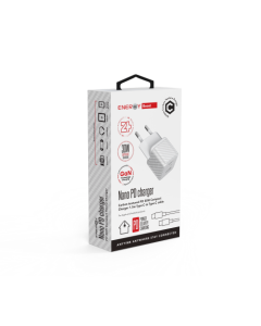 מטען קיר+כבל ENERGY Carbon GaN Nano PD30W+C to C 1.5M לבן