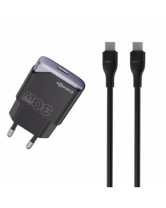 מטען קיר ENERGY GaN PD30WC1+C to C 1.2m Black