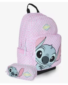 ורוד Stitch Checkers תיק+קלמר