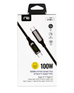 RE  כבל טעינה  מהירה  100W  כולל  תצוגה  דיגיטלית Type-C  -  Type-C באורך  1  מטר