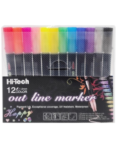 מארז 12 טושים מיטאלים עם תוחם צבעוני