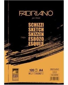 Fabriano בלוק לרישום - Schizzi A4 90 גרם 21X29.7 סמ, 120 דבק לצבעי פסטל, פחם, עפרונות וגסו