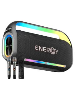 רמקול נייד ENERGY K30 300W + זוג מיקרופונים ותאורת לד - שחור