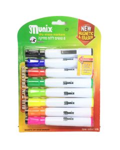 טוש ללוח מחיק סט 10 צבעים + ספוג MUNIX