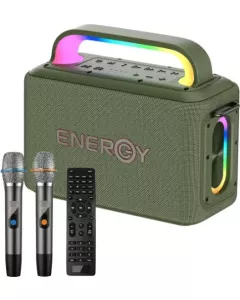 רמקול נייד ENERGY K12 120W + זוג מיקרופונים ותאורת לד - ירוק חאקי